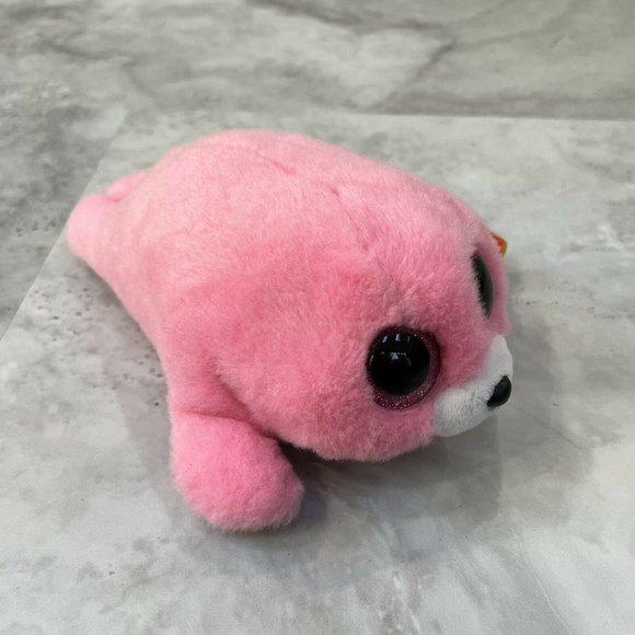 TY Beanie Boos PIERRE the Pink Seal with Big‎ Glitter Eyes Small 6" - Picture 1 of 6